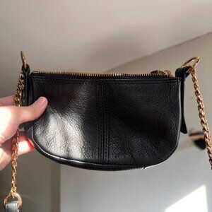 Fossil Black Leather Crossbody Bag Gold Chain Strap Small Purse